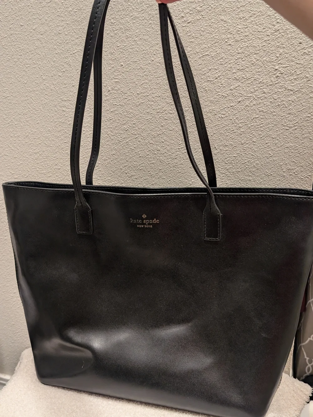 kate spade Black Leather Tote with Gold Logo